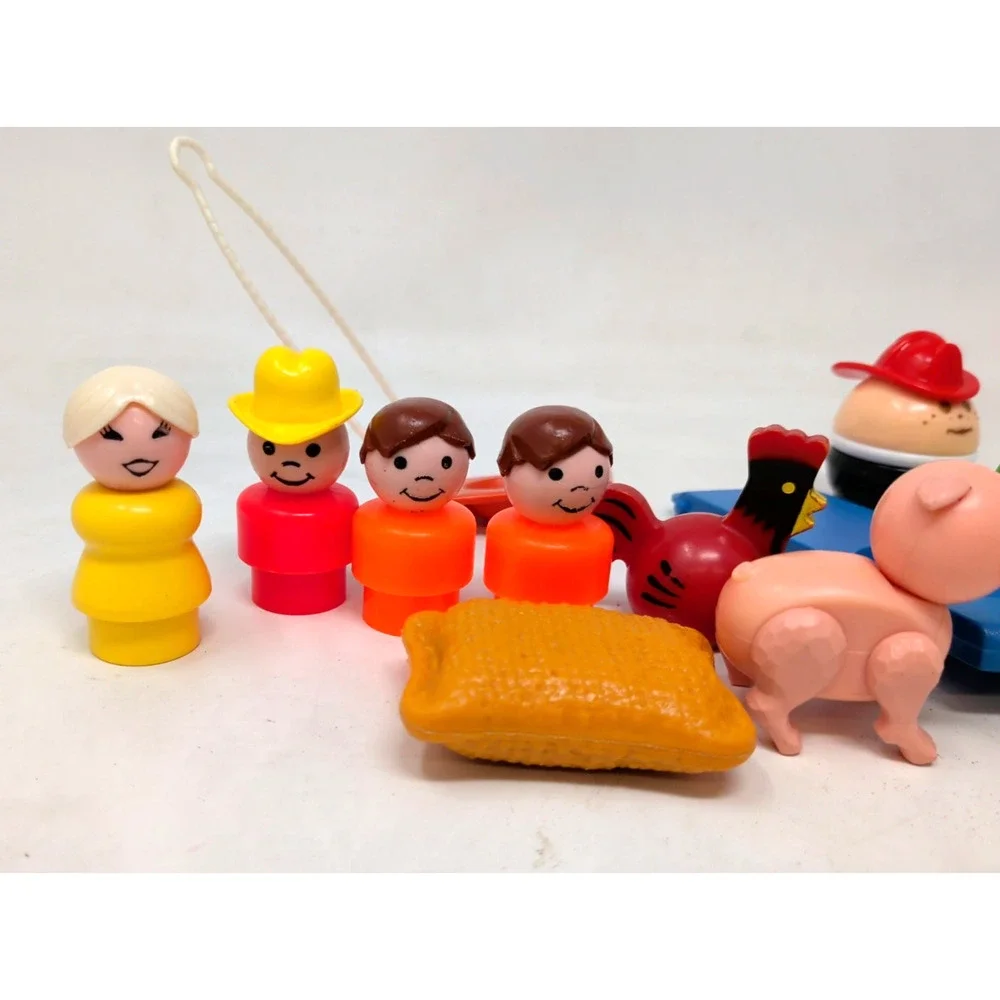 Vintage Fisher Price Little People Pink Pig Chicken Farm Animal Toy Figure LOT
